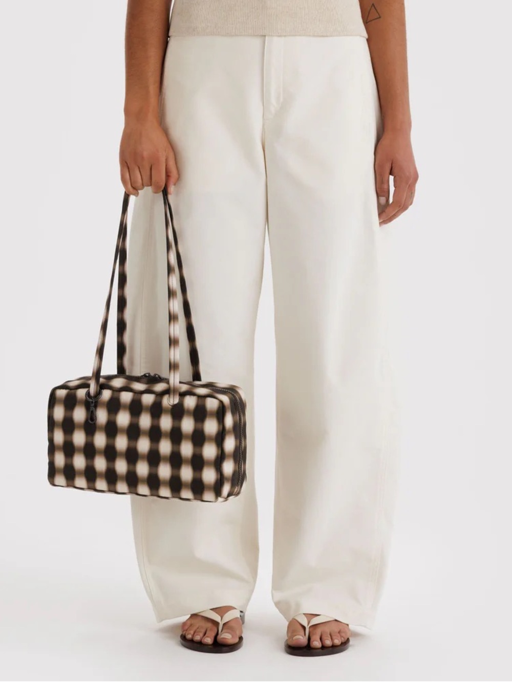 Baggu Nylon Bowler Bag- Blurred Gingham Brown
